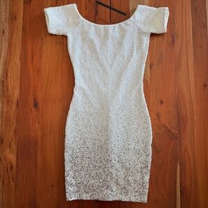 Dress the Population silver and white Sequin Mini Dress